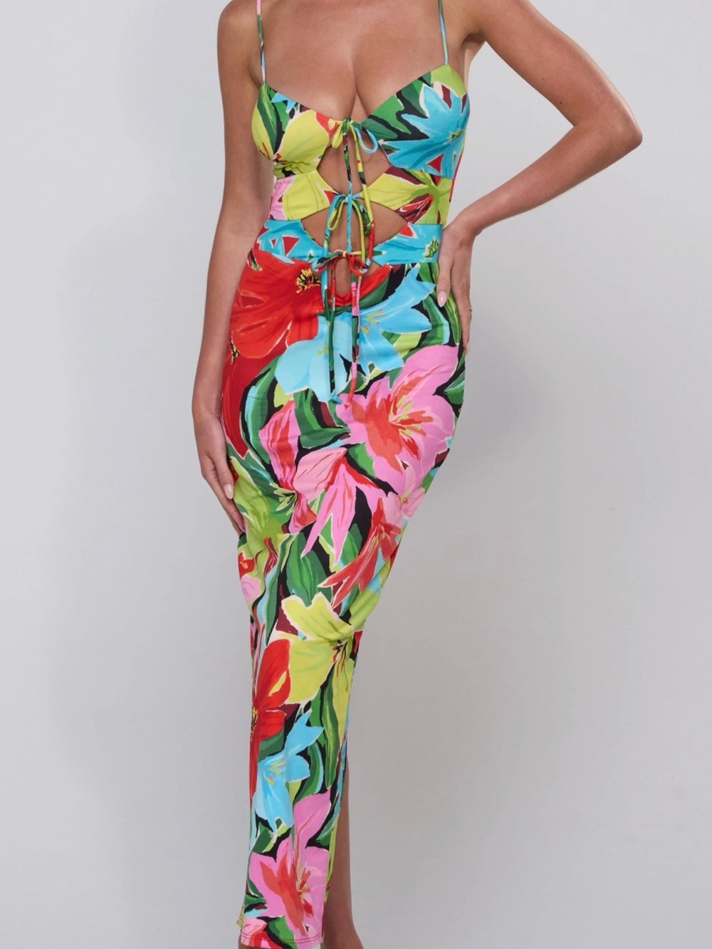 RESA Multicolor Floral Midi Dress with Cutouts - Picture 1 of 1